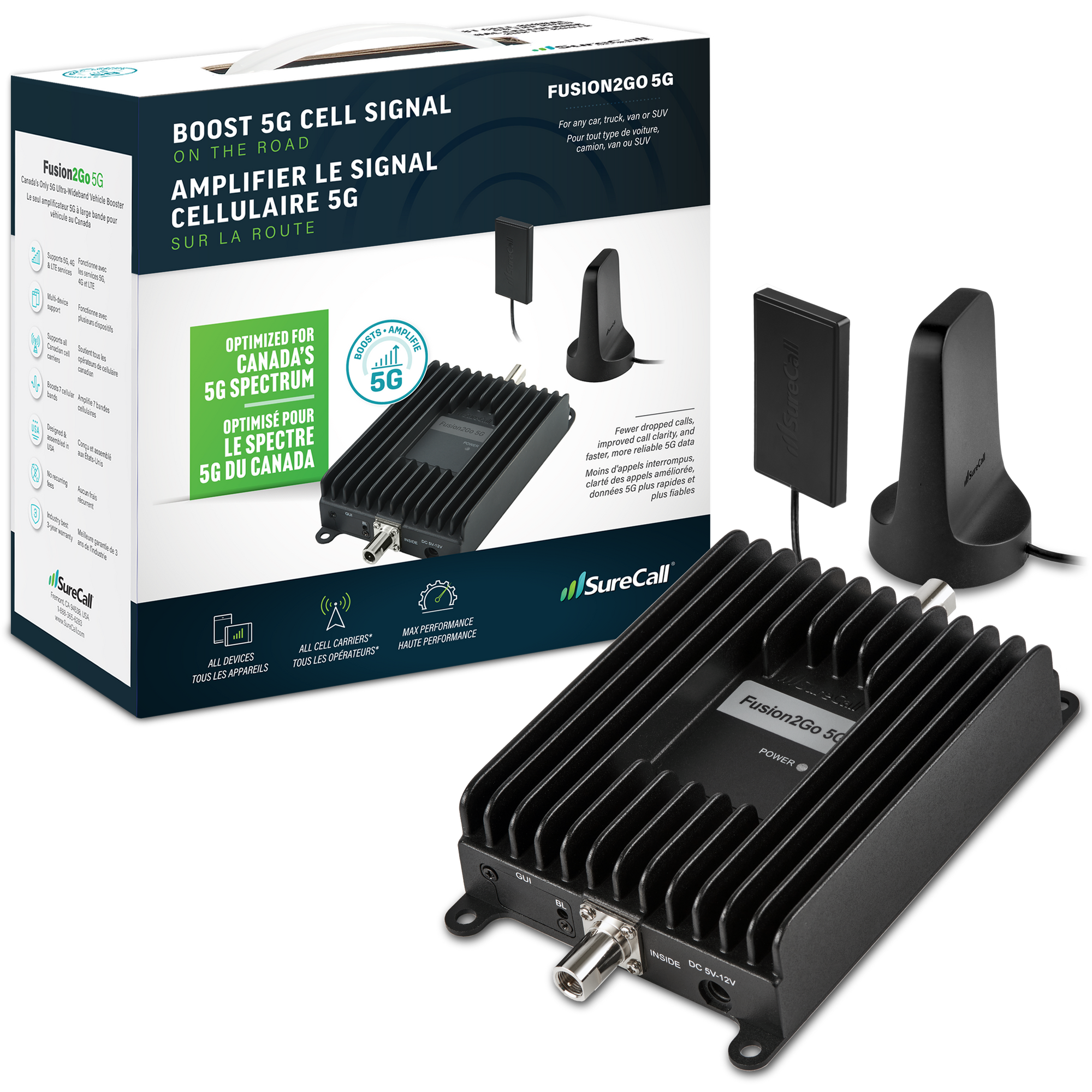 SureCall Fusion2Go 5G – Amplificateur cellulaire 7 bandes pour véhicule